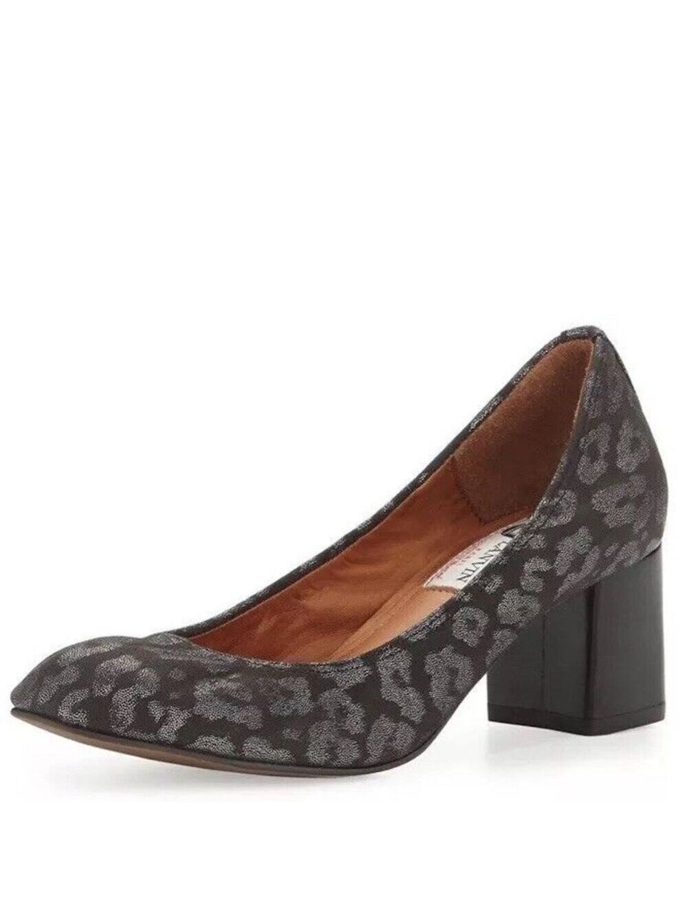 LANVIN Paris Metallic Spotted Leopard Pump Black Silver Size‎ 36.5